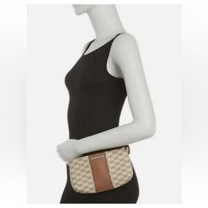 Michael Kors Tan and Cream Signature Canvas Belt Bag Clutch
